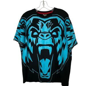 Imperious Shirt Mens 2XL Black Teal Blue Roaring Bear Graphic AOP Streetwear Tee